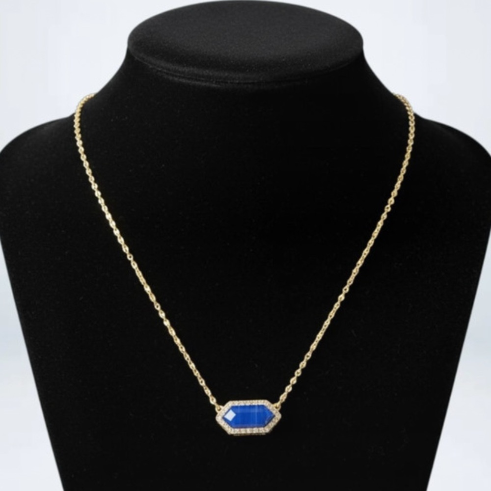 NWT - Avenue - Blue & White Stone + CZ Geometric Pendant Necklace Gold-Toned